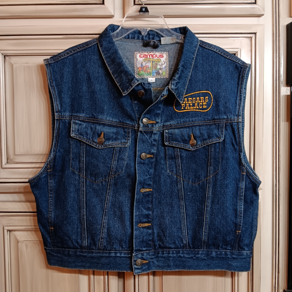 Caesars Palace Vintage Campus Rugged Country Denim Vest - Embroidered - Size L